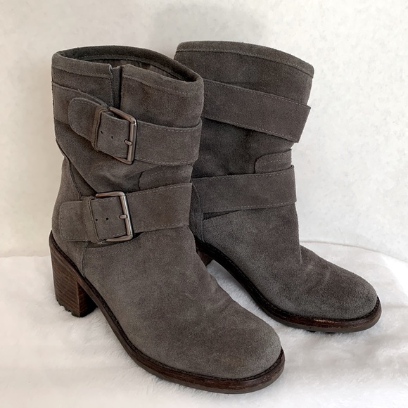 Sam Edelman Troy Grey Suede Leather Boots Size 6 Pull On Slouchy Chunky Platform - Picture 14 of 14